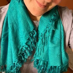 Vintage Italian Christmas Green Rayon Scarf Huge and gorgeous